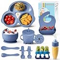 Silicone Baby Feeding Set,Miicasa Baby Led Weaning Supplies Kit With Suction Bowl &amp; Car Plate, Bib, Spoon, Fork, Cup - Food-Grade Silicone, Dishwasher-Safe, No BPAs - For 3+ Months
