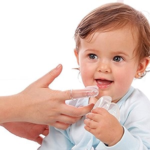 silicone baby finger-brush  tongue cleaner with box green