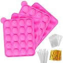 Silicone Cake Pop Mold Set - 2 Pack Lollipop Molds Kit with 40 Cake Pop Sticks, 100 Candy Treat Bags, and 100 Gold Twist Ties, Great For Chocolate Lollipop, Candy, Cake Pops