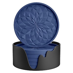 mefan silicone coasters 6 pack - drinking coasters - cup mat for hot or cold drinks - non-slip non-stick deep tray - navy blue