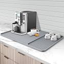 Silicone Coffee Mat, 24'' x 16'' Bar Mat with Detachable Dish Drying Mat for Countertops, Fits Under Coffee Maker, Machine, Espresso Machine, Dish Rack