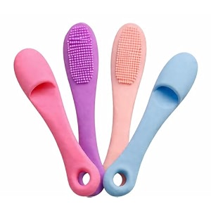 silicone face scrubber for deep pore cleansing amp blackhead removal  soft exfoliating lip amp face brush  removes dead skin smoothens texture  finger grip hygienic design  pack of 4