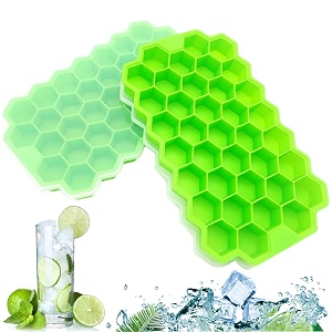 silicone ice cube trays 2 pack easy-release silicone ice cube molds with lid flexible 74-ice trays for stackable flexible bpa free green-2pack