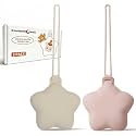 Silicone Pacifier Holder Case, Baby Silicone Pacifier Case Holders for Diaper Bag, Pacifier Pouch Container for Girl Boy, Easy Clean, 2 Pack Stars, Khaki + Pink