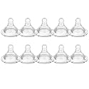 Silicone Replacement Nipple, Small Flow Nipples for Wide Neck Bottles, 0+ Months, 10 Count