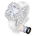 Silicone Ring with Stone Interchangeable Silicone Bands Set–Comfortable Everyday Workout Ring, 4 Colors Included, 6A Cubic Zirconia Pear Cut Ring with Hidden Halo, Patent Pending Design