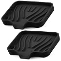 Silicone Soap Dish with Drain Spouts, Bar Soap Holder, Self-Draining Sink Organizer Kitchen Sponge Tray, Non-Slip Dispensers for Bathroom, Kitchen (Black, 2 Short)