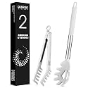 Silicone Spaghetti Spoon and Pasta Tong, Server Fork with teeth,10" & 13"