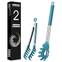 Silicone Spaghetti Spoon and Pasta Tong, Server Fork with teeth,10" & 13"