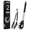 Silicone Spaghetti Spoon and Pasta Tong, Server Fork with teeth,10" & 13"