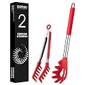 Silicone Spaghetti Spoon and Pasta Tong, Server Fork with teeth,10" & 13"