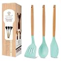 Silicone Spoon Set for Kitchen | Non Stick Spoons for Cooking | Wood Cooking Spoons | BPA Free | High Heat Resistant | Ladles Turner Serving Spoon |1 Year Brand Warranty |(Mint Green)