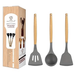 silicone spatula set  silicone ladles for cooking  bpa free  high heat resistant  non stick spoons for cooking  spoon serving  1 year brand warranty  set of 3 gray