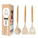 Silicone Spatula Set for Kitchen Utensils | Non-Stick Safe Cooking Spoons | BPA Free | High Heat Resistant | Ladles Turner Serving Cooking Spoon |1 Year Brand Warranty | Set of 3 (Cream)