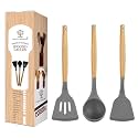 Silicone Spatula Set | Silicone ladles for Cooking | BPA Free | High Heat Resistant | Non Stick Spoons for Cooking | Spoon Serving | 1 Year Brand Warranty | Set of 3 (Gray)