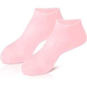 silicone thin socks for cracked heels  spa gel socks for women amp men  heel protector with moisturizing natural oil amp vitamin e  2 pair pink