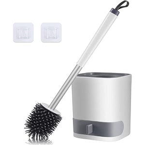 silicone toilet brush amp holder set wall mounted easy to deep clean bathroom brush silicone toilet cleaning brush with strong handle no-slip soft bristle square pack of 2