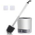 Silicone Toilet Brush &amp; Holder Set Wall Mounted, Easy to Deep Clean Bathroom Brush, Silicone Toilet Cleaning Brush with Strong Handle No-Slip Soft Bristle (Square Pack of 1)