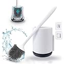 Silicone Toilet Brush &amp; Holder Set Wall Mounted, Easy to Deep Clean Bathroom Brush, Silicone Toilet Cleaning Brush with Strong Handle No-Slip Soft Bristle (Round Pack of 1)