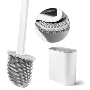 silicone toilet brush with hard plastic holder soft silicone bristles slim flex brush anti-drip and non-slip long handle toilet brush multicolor pack of 2
