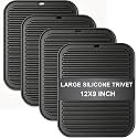 Silicone Trivets for Hot Dishes, 11.8x9 Inch, 4 Pieces, Black