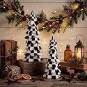 SiliFine 2 Pcs Resin Checkered Christmas Tree Figurines Centerpiece, Pine