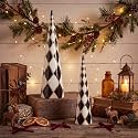 SiliFine 2 Pcs Resin Checkered Christmas Tree Figurines Centerpiece, Cone