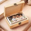 SiliFine 4x6inch Wooden Photo Storage Box Keepsake Box, Natural Wood