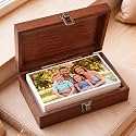 SiliFine 5x7inch Wooden Photo Storage Box Keepsake Box, Walnut Brown