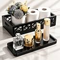 SiliFine Black Wooden Toilet Tank Basket and Tray Set for Bathroom
