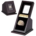 SiliFine Championship Ring Display Case Pine Wood, Glass Window, Dark Brown