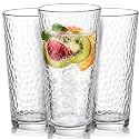 SiliFine Hammered Drinking Glasses Set of 12, 15 oz Highball Glass Tumblers, Clear Drinking Glasses, Dishwasher Safe Water Glass for Juice, Beer, Cocktails, Soda, Iced Tea & Everyday Use