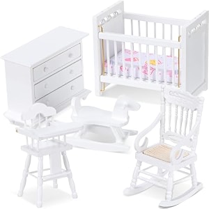 silipull 5 pcs 112 scale wooden dollhouse furniture set white miniature wood bedroom furniture wooden dollhouse accessories encourage creative and imaginative play for kid miniature bathroom kitchen