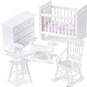 Silipull 5 Pcs 1:12 Scale Wooden Dollhouse Furniture Set White Miniature Wood Bedroom Furniture Wooden Dollhouse Accessories Encourage Creative and Imaginative Play for Kid Miniature Bathroom Kitchen