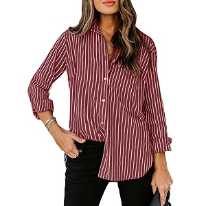siliteelon Striped Button Down Shirts Women Cotton