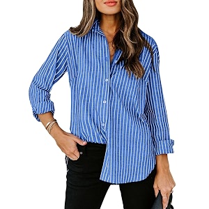 siliteelon Striped Button Down Shirts Women Cotton