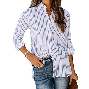 siliteelon Striped Button Down Shirts Women Cotton