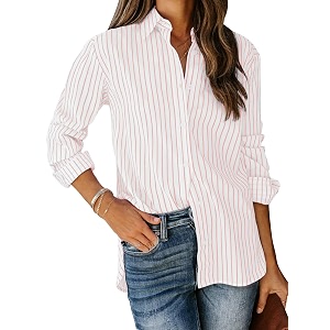 siliteelon Striped Button Down Shirts Women Cotton
