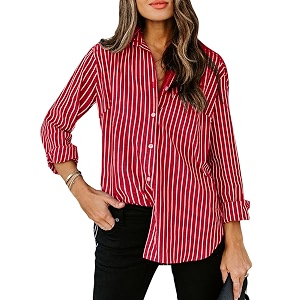 siliteelon Striped Button Down Shirts Women Cotton