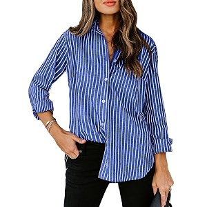 siliteelon Striped Button Down Shirts Women Cotton