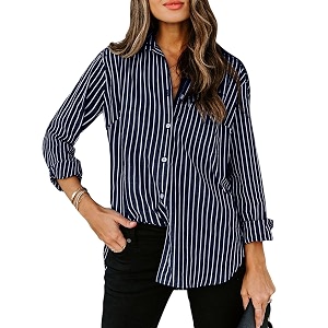 siliteelon Striped Button Down Shirts Women Cotton