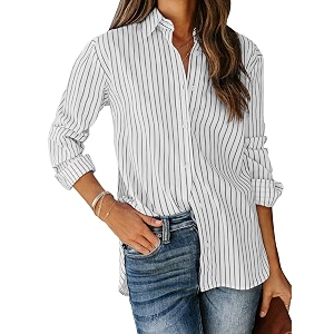 siliteelon Striped Button Down Shirts Women Cotton