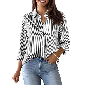 siliteelon Striped Button Down Shirts Women Cotton