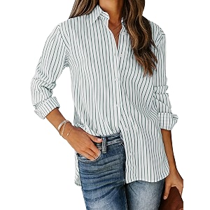 siliteelon Striped Button Down Shirts Women Cotton