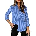 siliteelon Striped Button Down Shirts Women Cotton