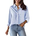 siliteelon Striped Button Down Shirts Women Cotton