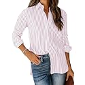 siliteelon Striped Button Down Shirts Women Cotton