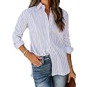 siliteelon Striped Button Down Shirts Women Cotton