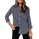 siliteelon Striped Button Down Shirts Women Cotton