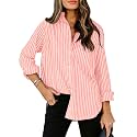 siliteelon Striped Button Down Shirts Women Cotton